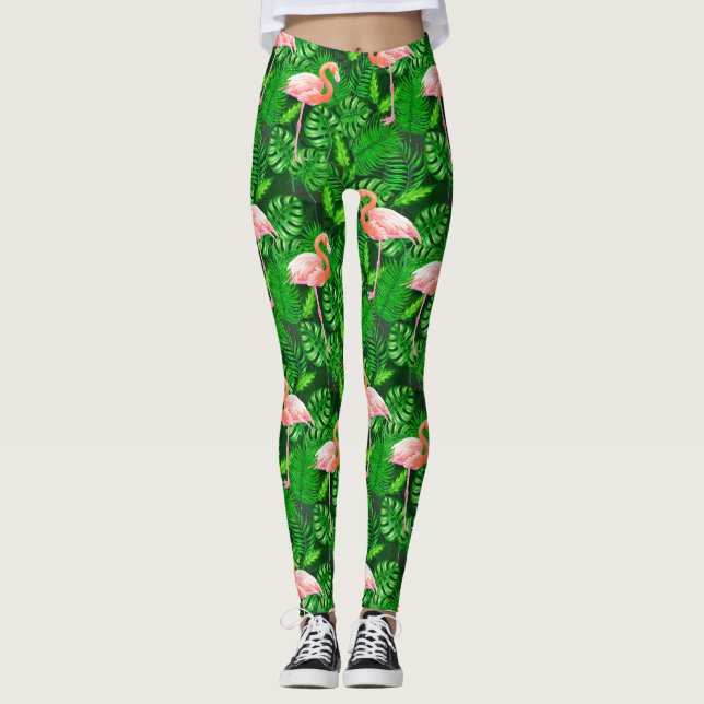 Flamingo tropische Wasserfarbe Leggings (Vorderseite)