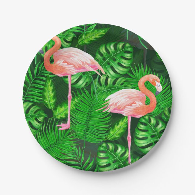 Flamingo tropische Wasserfarbe Pappteller (Vorderseite)