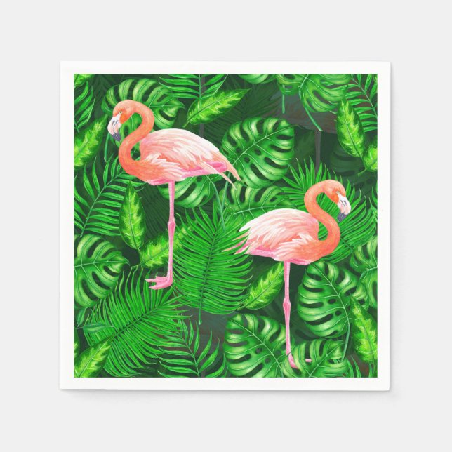 Flamingo tropische Wasserfarbe Serviette (Vorderseite)