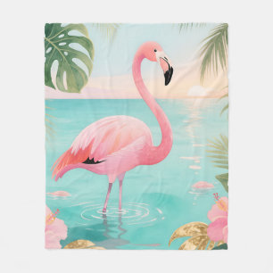 Flamingo Tropischer Sonnenuntergang Aquarell Fleecedecke