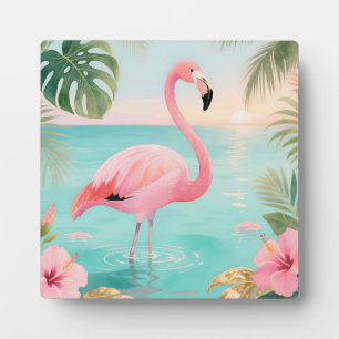 Flamingo Tropischer Sonnenuntergang Aquarell Fotoplatte