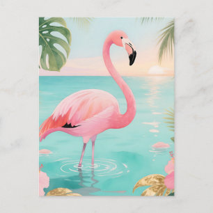 Flamingo Tropischer Sonnenuntergang Aquarell Postkarte
