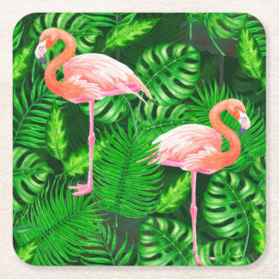 Flamingo tropisches Aquarell Rechteckiger Pappuntersetzer