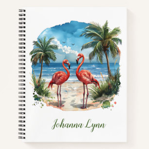 Flamingo Tropisches Insel Notizbuch Strand Palmen
