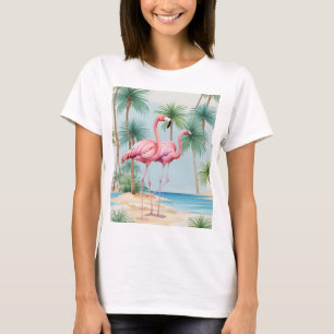 Flamingo Tropisches Insel T-Shirt Strand Palmen