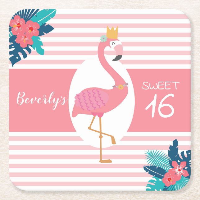 Flamingo tropisches Rosa und blaue Blumen 16. Rechteckiger Pappuntersetzer (Vorderseite)