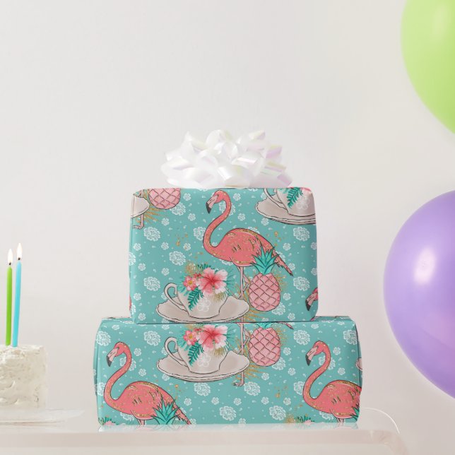 Flamingo Tropisches Rosa Vögel Mädchen Geburtstag Geschenkpapier (Partygeschenke)