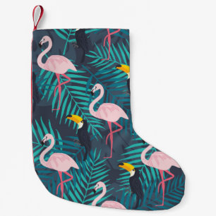 Flamingo, Tukan: tropisches Blattmuster Kleiner Weihnachtsstrumpf