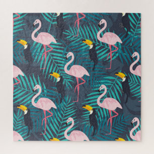 Flamingo, Tukan: tropisches Blattmuster Puzzle