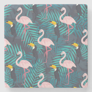 Flamingo, Tukan: tropisches Blattmuster Steinuntersetzer