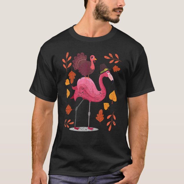 Flamingo Turkey Erntedank Day Dinner T-Shirt (Vorderseite)