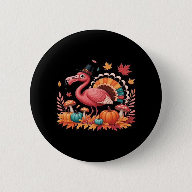 Flamingo Turkey Niedlich Flamingo Türkei Fall Leaf Button (Vorderseite)