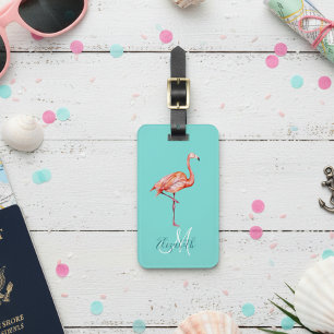 Flamingo Türkis Trendiger Sommer Monogramm Reisege Gepäckanhänger