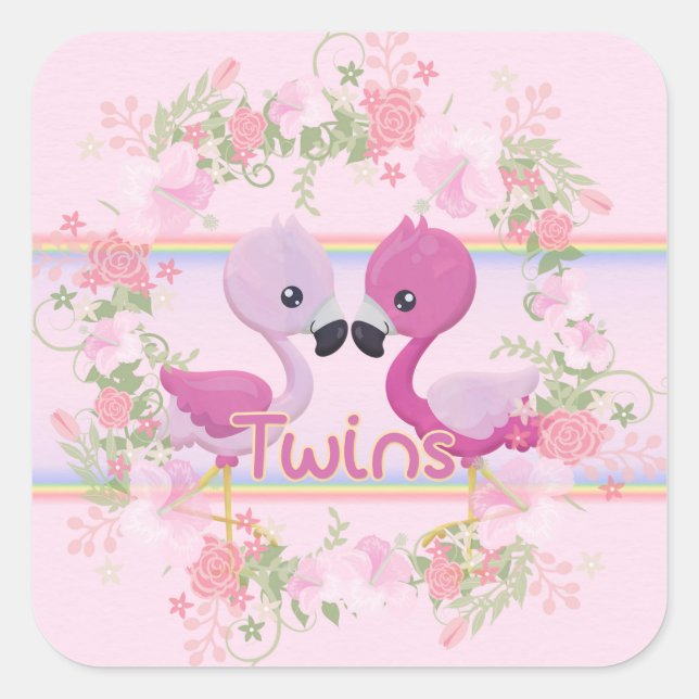 Flamingo Twins for Baby Girls Quadratischer Aufkleber (Vorderseite)