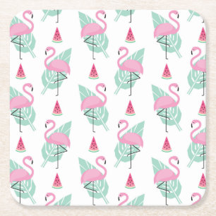 Flamingo-u. Wassermelone-Pastell-Muster Rechteckiger Pappuntersetzer