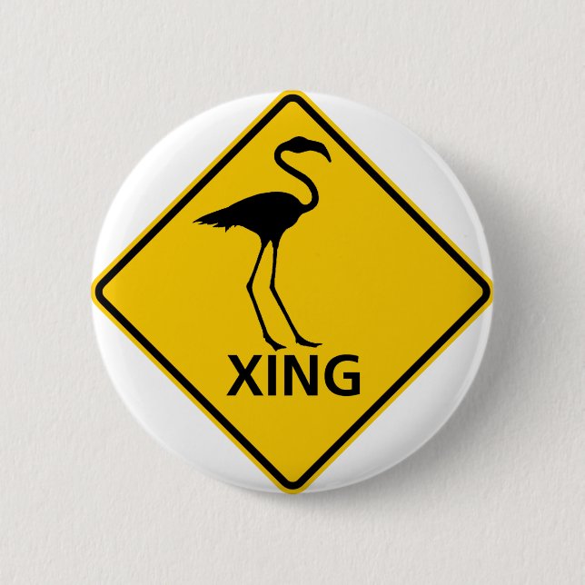Flamingo-Überfahrt-Landstraßen-Zeichen Button (Vorderseite)