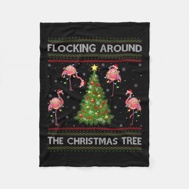 Flamingo Ugly Christmas Sweater Style Flamingo Bir Fleecedecke (Vorderseite)