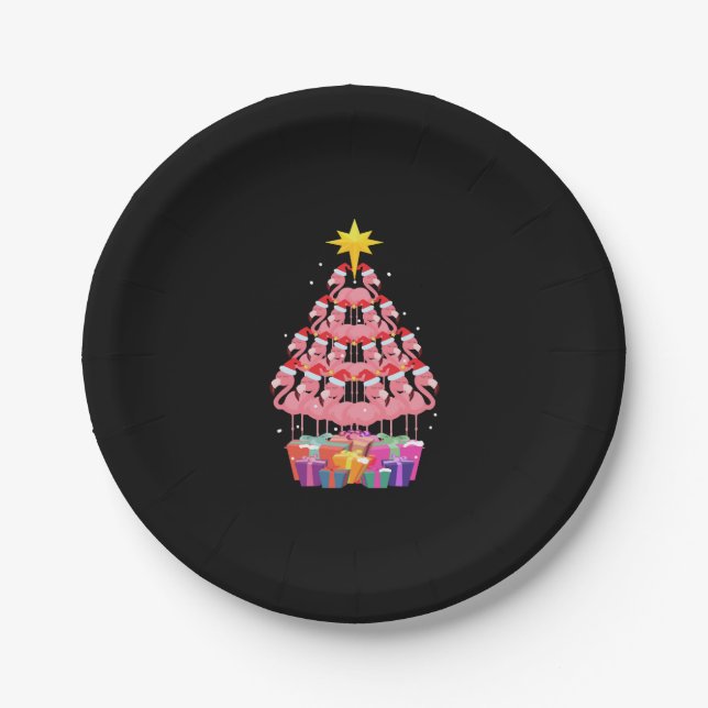 Flamingo Ugly Christmas Tree Funny Gift Pappteller (Vorderseite)