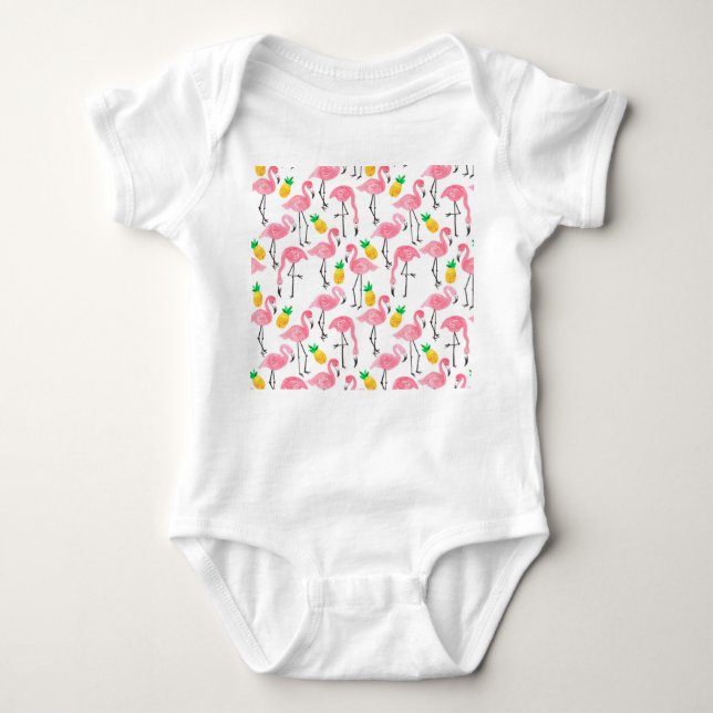 Flamingo und Ananas: Tropisches Set. Baby Strampler (Vorderseite)
