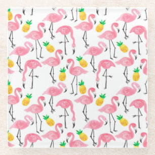 Flamingo und Ananas: Tropisches Set. Glasuntersetzer