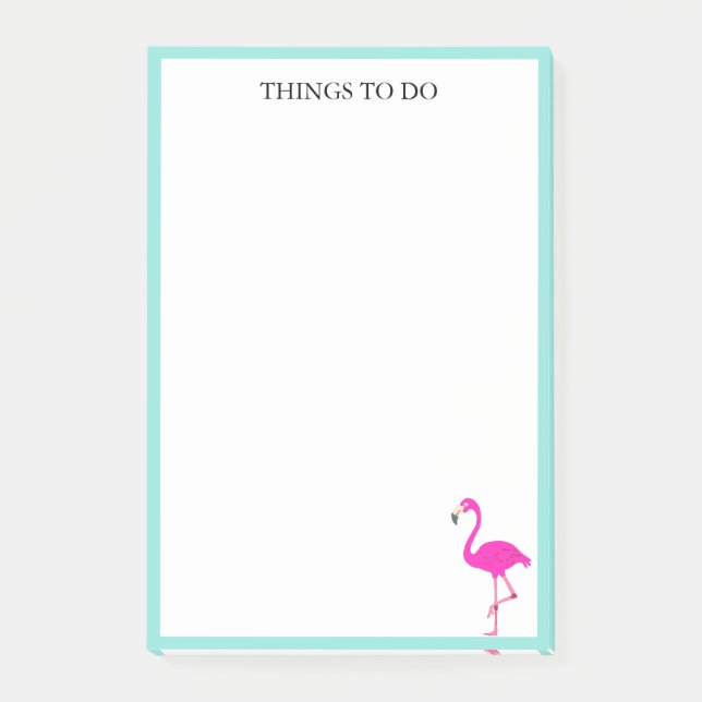 Flamingo und Aquamarine Rahmen auf Weiß Post-it Klebezettel (Vorderseite)