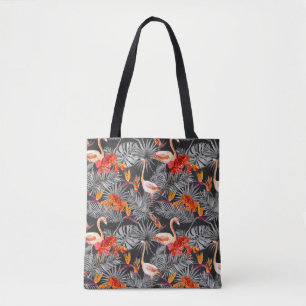 Flamingo und Blume, monochrome Muster.