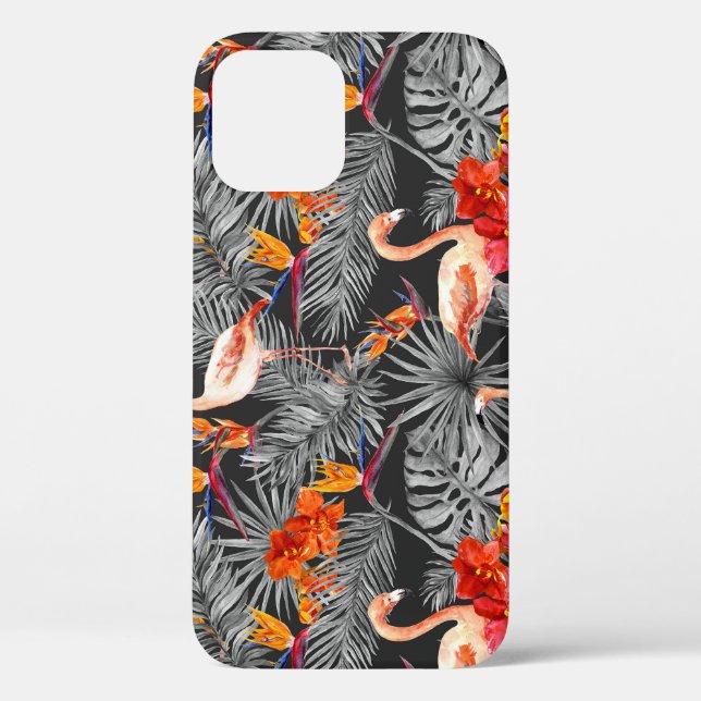 Flamingo und Blume, monochrome Muster. Case-Mate iPhone Hülle (Rückseite)
