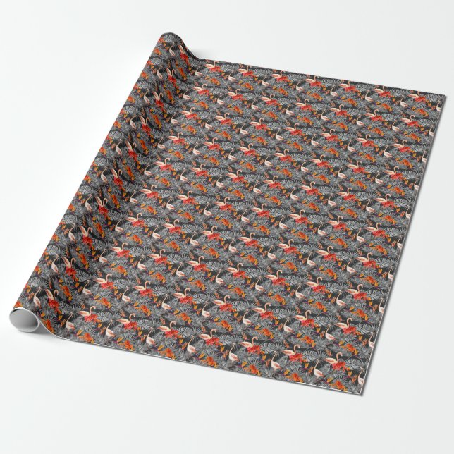 Flamingo und Blume, monochrome Muster. Geschenkpapier (Ungerollt)