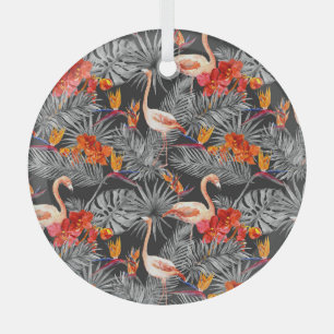Flamingo und Blume, monochrome Muster. Ornament Aus Glas