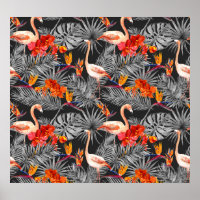 Flamingo und Blume, monochrome Muster.