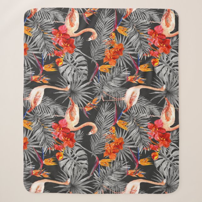 Flamingo und Blume, monochrome Muster. Sherpadecke (Vorderseite)