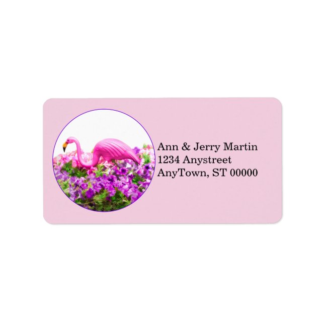 Flamingo und Blumen auf Rosa  Adressaufkleber (Vorne)