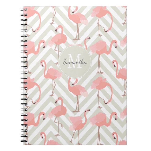 Flamingo und Chevrons Muster mit Ihrem Monogramm Notizblock (Vorderseite)
