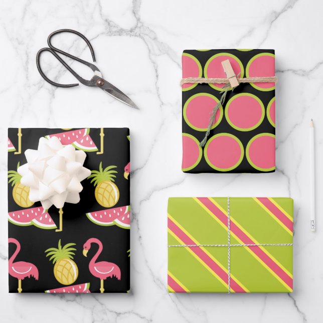 Flamingo und Fruchtwrapping Paper Set Geschenkpapier Set (Vorderseite)