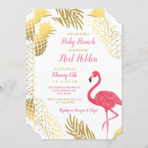Flamingo und Gold Ananas Baby Brunch Dusche Einladung