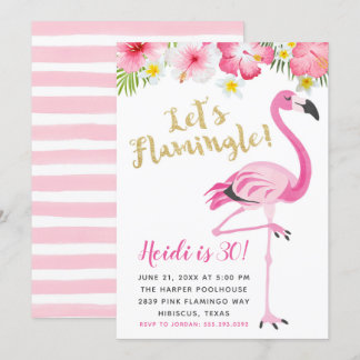 Flamingo und Hibiskus Geburtstagsparty Einladung