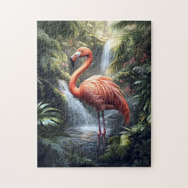 Flamingo und Jungle Wasserfall Puzzle (Vertikal)