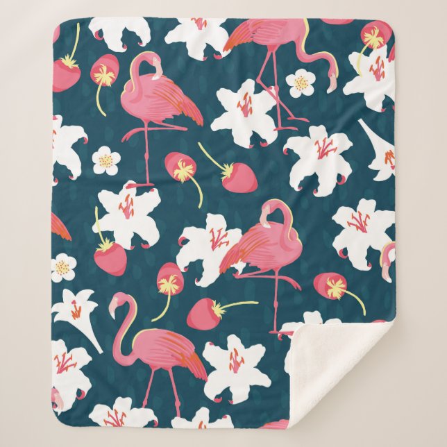 Flamingo und Lilies Tropical Vintag Seamless Patt Sherpadecke (Vorderseite)