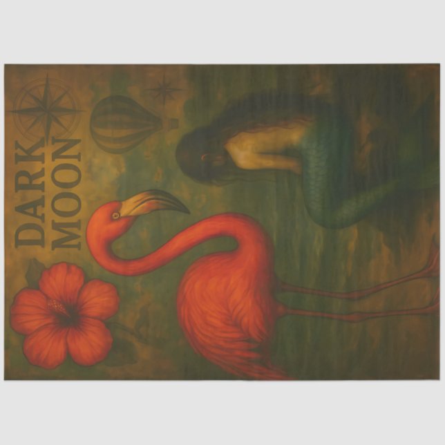 Flamingo und Mermaid Dark Moon Decoupage Seidenpapier (Vorderseite)