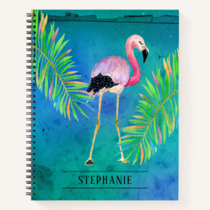 Flamingo und Palm Blätter Aqua Green Notizbuch