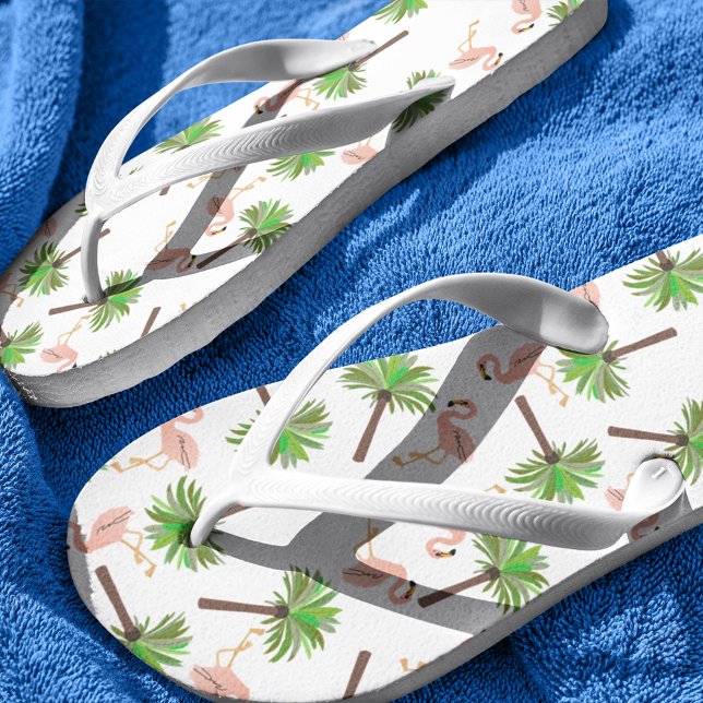 Flamingo- und Palmenbaum-Muster Flip Flops (Von Creator hochgeladen)