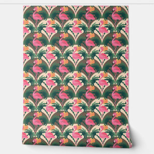 Flamingo und Palms Retro braunes Muster Tapete