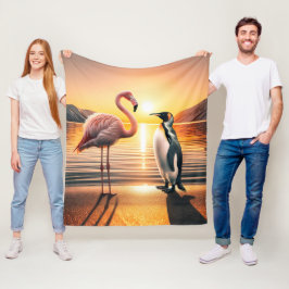 Flamingo und Penguin Sunset Encounter Fleecedecke