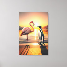 Flamingo und Penguin Sunset Encounter