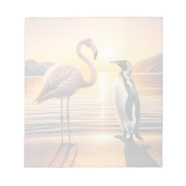 Flamingo und Penguin Sunset Encounter Notizblock