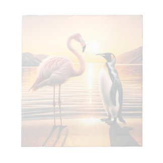 Flamingo und Penguin Sunset Encounter Notizblock