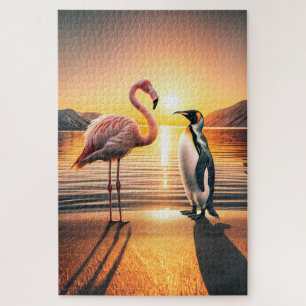 Flamingo und Penguin Sunset Encounter Puzzle
