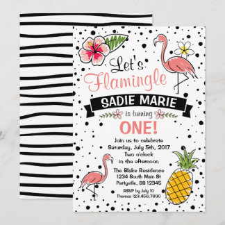 Flamingo und Pinaple Doodle zum Geburtstag Einladu Einladung