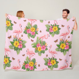 Flamingo und Schmetterlinge 1 Fleecedecke