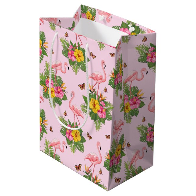 Flamingo und Schmetterlinge 1 Mittlere Geschenktüte (Rückseite Schrägansicht)